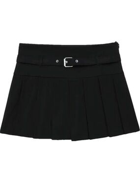 Zara Black Pleated Mini Skirt with Silver Buckle Belt